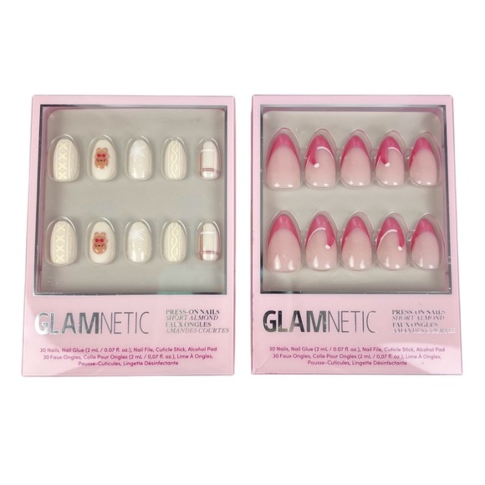 Glamnetic Press On‎ Nails Christmas Lot Mrs. Claus Gingerbread Knit Short Almond